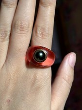 Bague cristal rose d'occasion marque française Baccarat, perle grise de Tahiti