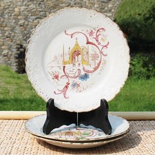 Set de 3 assiettes Exposition Universelle Paris 1900 / St Amand Lebacqz Bouchart