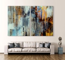 ABSTRAIT Toile Ensemble D'Images XXL Moderne Tableau Art Peinture Noir Gris Bleu