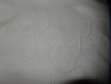 ANCIEN DRAP MONOGRAMME RP BRODERIE 198 X 320 JOURS  RIDEAU NAPPE DÉCORATION