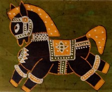 Tenture Murale Peinture Moghole sur Soie  " Art Cheval " Inde  56 cm x 32 cm