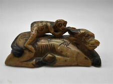 CHINE : ANCIENNE SCULPTURE SINGE & TAUREAU EN PIERRE DURE A IDENTIFIER 