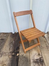 Chaise Pliante Enfant Bebe Bois Clair Vintage #C694