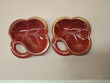 2 beurriers coupelles vide poches en faïence Poët Laval barbotine vintage trèfle