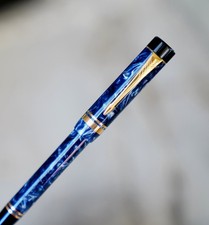 STYLO BILLE PARKER DUOFOLD RESINE BLEUE MARBREE & PL. OR - PREMIERE GENERATION
