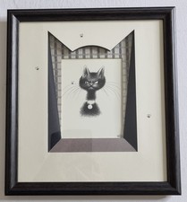 Dubout, Chat noir humoristique, reproduction encadrée avec mise en scène 3D
