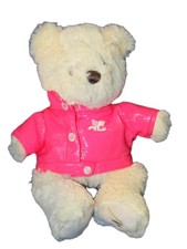 Doudou peluche ours blanc ecru MARIONNAUD - 30 cm - Manteau rose
