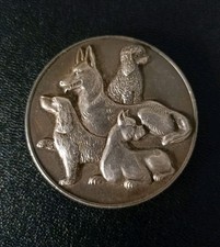 Ancienne Médaille En Bronze Argenté Exposition Canine International Evian 1966.