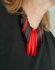 COLLIER "VÉSUVE" ISADORA PARIS  NOIR ET ROUGE  - VINTAGE 1980 - GALALITHE