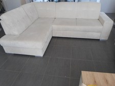 Canapé convertible "HECTOR" , méridienne angle gauche , en velours côtelé beige