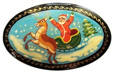 Broche Pere Noël, Broche en Papier mâché peint Cadeau Noel pas cher et original 