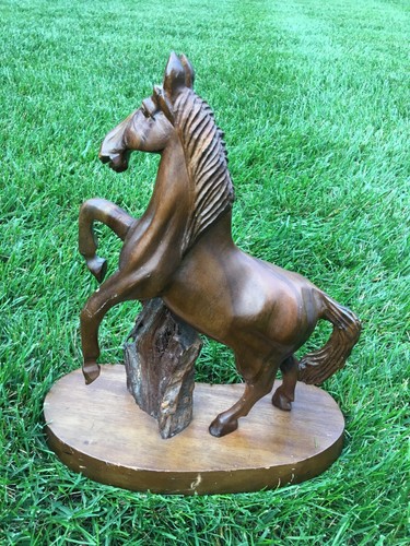 Carved wood rearing stallion - carved,