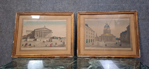 Paire gravures rehaussées - de,