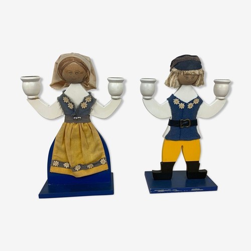 Paire bougeoirs folk art - paire,