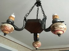 Lustre fer forge bois - lustre,