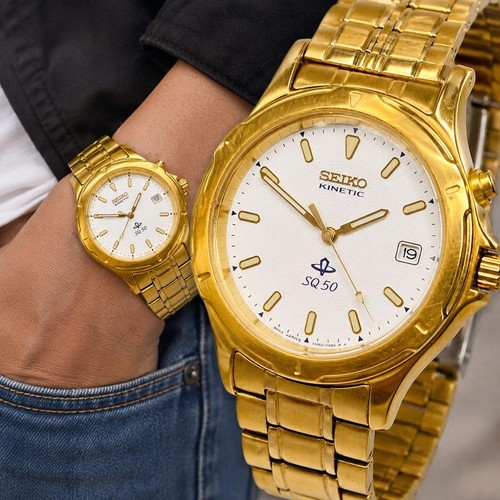 Seiko kinetic sq50 gold men - kinetic, men's