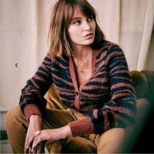 SÉZANE GILET CARDIGAN Marron et Marine KID MOHAIR T. XS à S et petit M