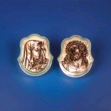 2 superbes plaques catholique Jésus et Marie en bois et métal