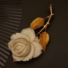 Vintage Belle Broche Blanche Rose White And Gold Ton Vintage Flower Brooch