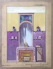Dessin Art Nouveau Architecture Décoration Faure Cheminée Miroir Salon 1910