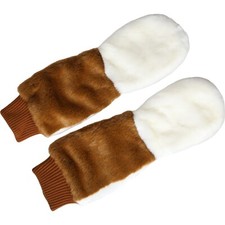 Dolce & Gabbana Gants Marron Blanc Acrylique Tricoté Fourrure Moufles Un Taille