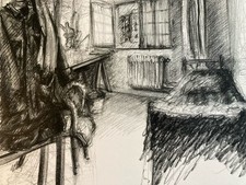 tres beau dessin Papier Crayon Sur Papier 1960 Intérieur Architecte Lit Bureau