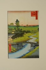 Repro estampe jap a encadrer Hiroshige Hiroo bord de la Furukawa auberge Kitsune