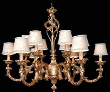 Lustre Classique en Bois Feuille Or A 12 Lumières 2 Étages Coll. Bga 1613