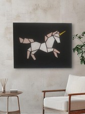 Tableau en bois licorne géométriques reliefs 3D 36x28cm