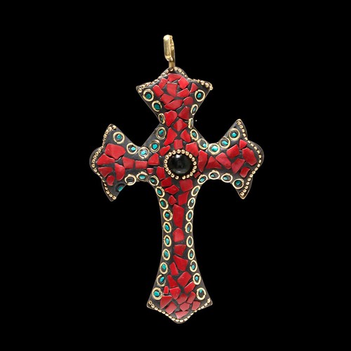 Pendentif croix boho fait - , main