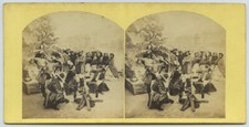 Stéréo 1860-70. Scène de genre. Le repos de la chasse. Chasse à courre.