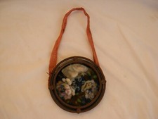 ANTIQUE FRENCH HAND PAINTING PORCELAIN PLAQUE WITH WROUGHT IRON FRAME,.