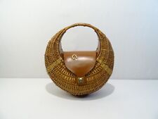 ANCIEN SAC PANIER GONDOLE CABAS OSIER ET CUIR VINTAGE