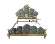 Lit Double Baroque Récipient Bois Massif Sculpté à la Main Faux