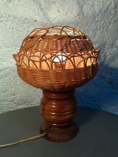 LAMPE BOIS ET ROTIN BAMBOU ANNEES 50 VINTAGE Louis Sognot Audoux Minet rattan 