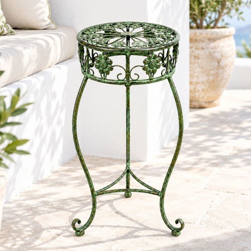 Tabouret fleurs métal vert - métal,