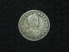 LOUIS XIV - 1/12ème d'ÉCU Argent à la Mèche Courte 1644  20mm PARIS