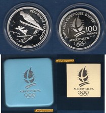 Coffret Albertville J.O Hiver 100 Francs 1991 BE FDC Saut à Ski Belle Epoque