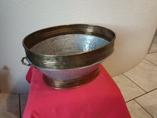 jardinière Bassine ancienne Galvanisé Martelé + Laiton Tendance Chic Bohème 