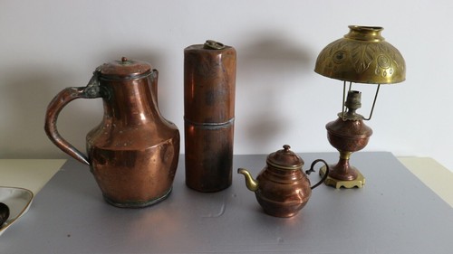 Lot objets cuivre - d, lampe