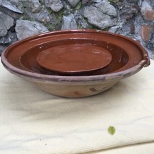 Antique French cheese Separating tian bowl Making straining Curds pottery brown