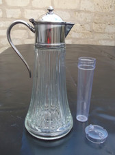 Carafe verseuse rafraîchissoir pichet verre/métal argenté EP ZINC ITALY années40