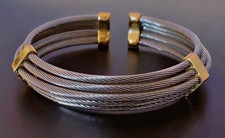 Vintage bracelet Charles Jourdan acier plaqué or jonc couleur argent bracelet