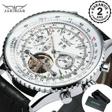Montre Homme Jaragar Chronographe Automatique Tourbillon Date Cuir PU Acier Inox
