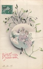 CP ILLUSTREE BONNE ANNEE FEMME PETITE FILLE ELEGANTES EN VOITURE - GUI - PLI