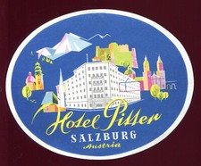 ancienne vignette malle cabine publicité"Hôtel Pitter Salzburg "Autriche.Austria