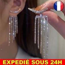 ✅ Boucle d'oreilles Pendantes Franges Brillant Femme Strass Bijoux Idée Cadeau