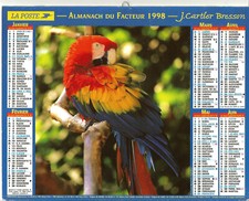 Almanach du Facteur 1998. Perroquet et Rossignol du Japon.