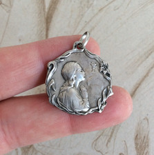 Médaille Religieuse Pendentif Argent Communion Art Nouveau 1900