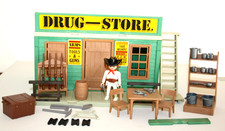 PLAYMOBIL 3462 DE 1983 MAISON WESTERN DRUGSTORE TRES BON ETAT COMPLET
